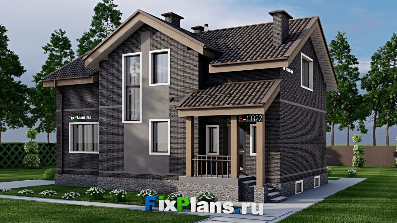Одноэтажный дом с мансардой  F-10322 — фасад