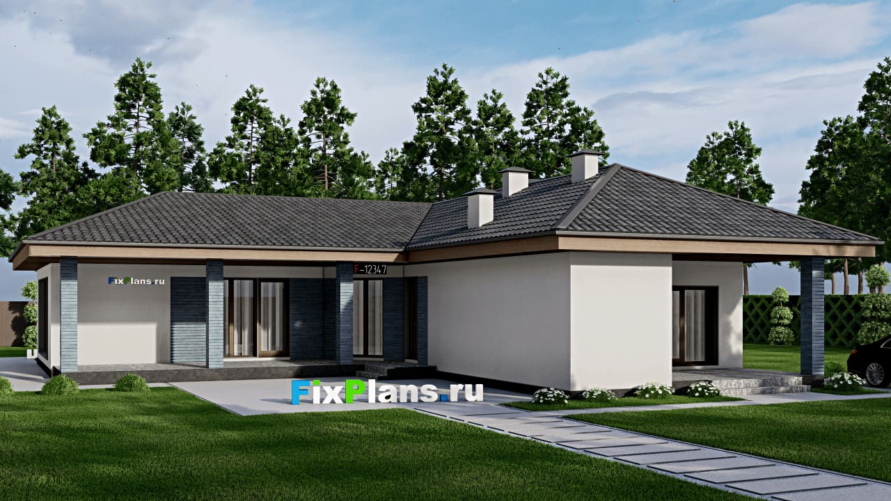 Одноэтажный дом F-12347 — фасад