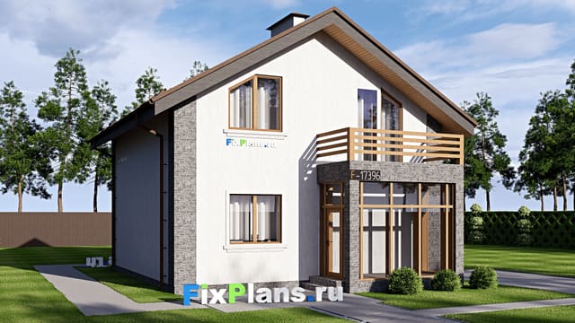 Одноэтажный дом с мансардой  F-17396