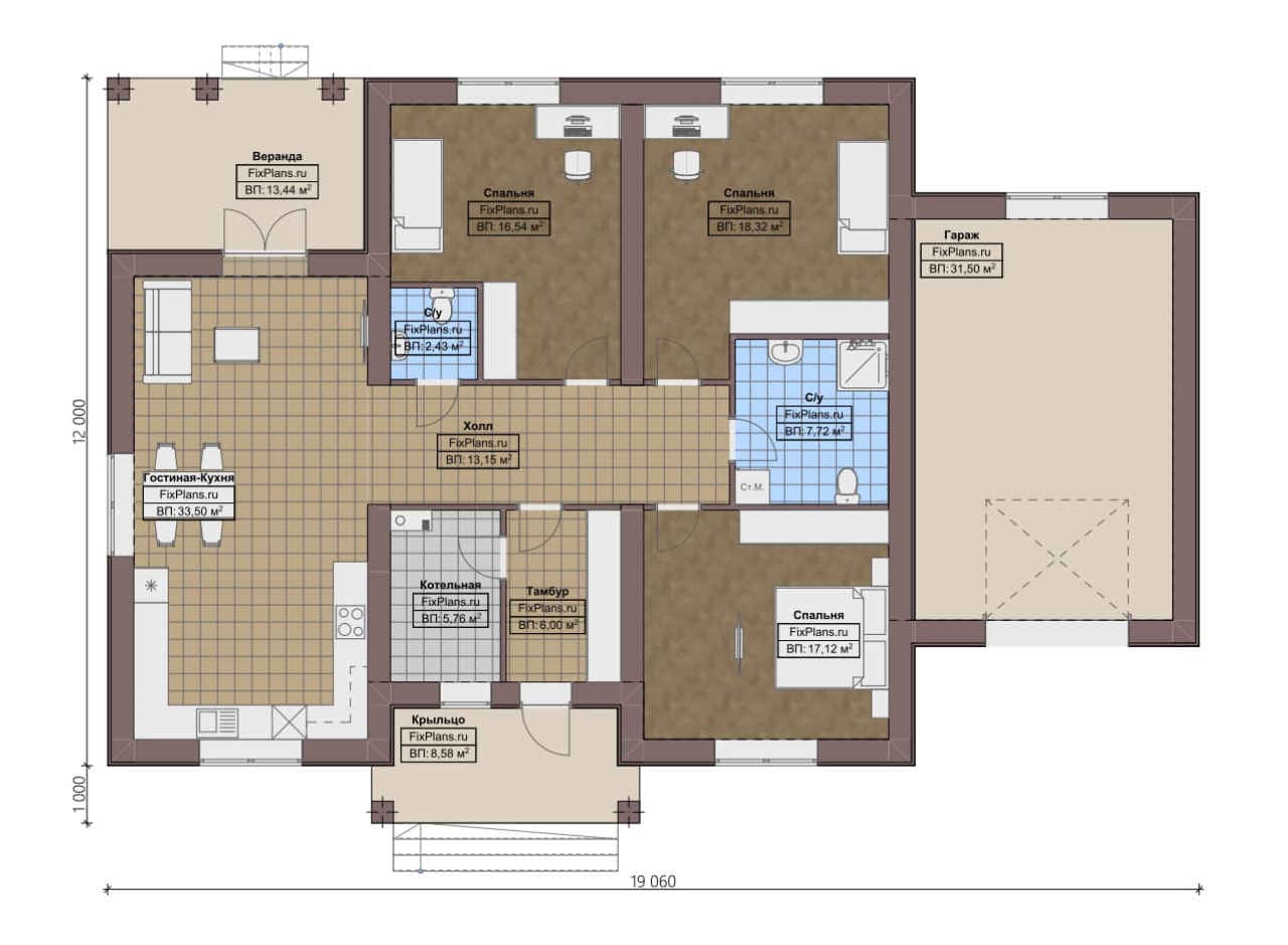 Планировка Одноэтажный дом F - 0269