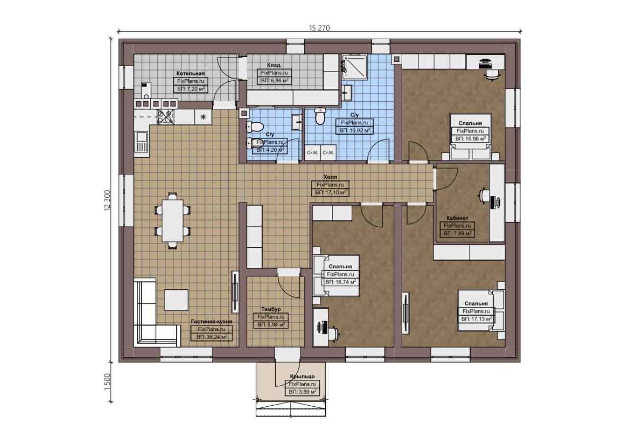 Планировка Одноэтажный дом F - 1664